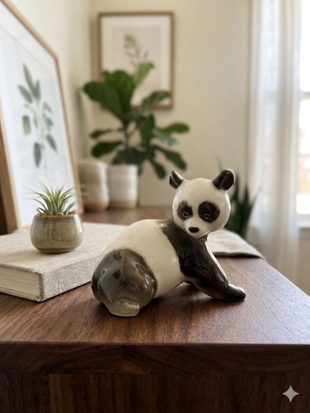 Vintage Lomonosov Porcelain Russian Panda Bear Figurine 4" Made in Russian